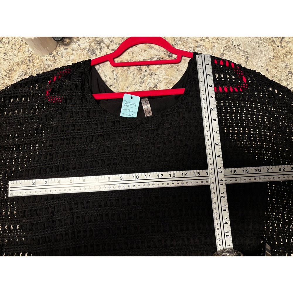 Perception Concept Womens XL Black Crochet Poncho Top Kimono Sleeve TQ162 - Picture 3 of 8
